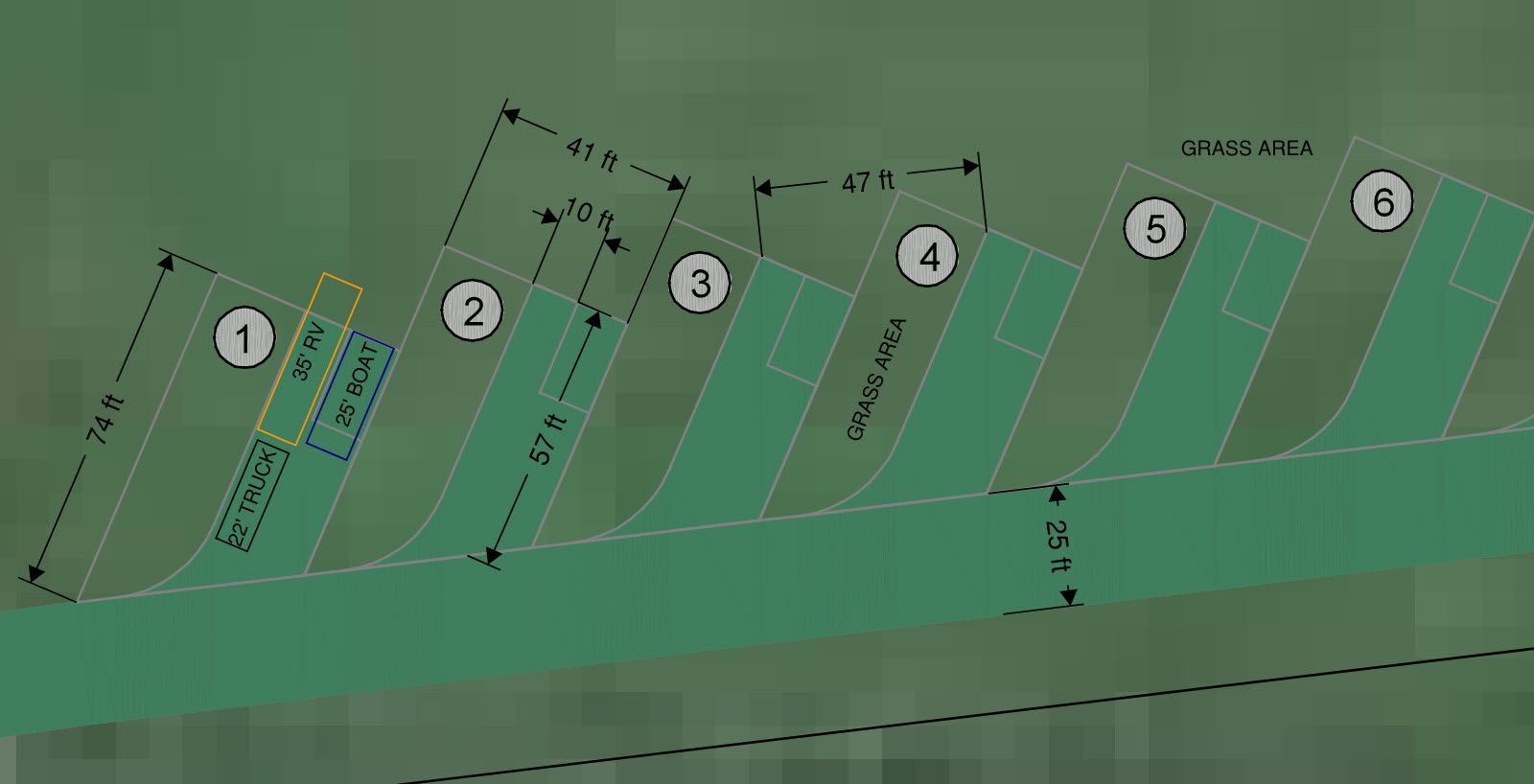Drawing of one RV pad with dimensions